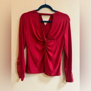 Yoins Red Twist Front Lace Accent Top Blouse Shirt Top, Whimsigoth Glam Classic
